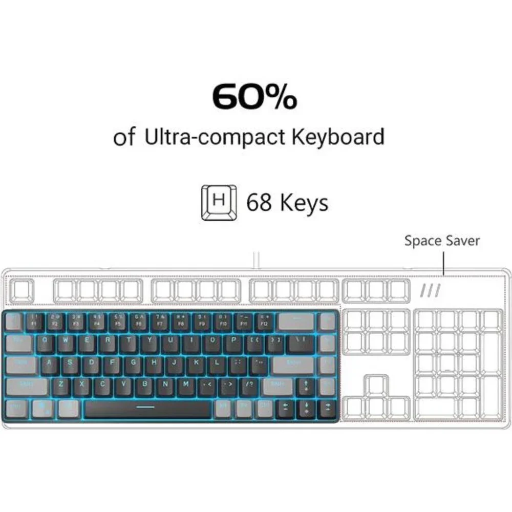 Portable 60% Mechanical Gaming Keyboard, MK-Box LED Backlit Compact 68 Keys